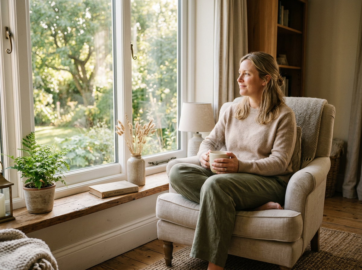 Mother sitting peacefully with tea