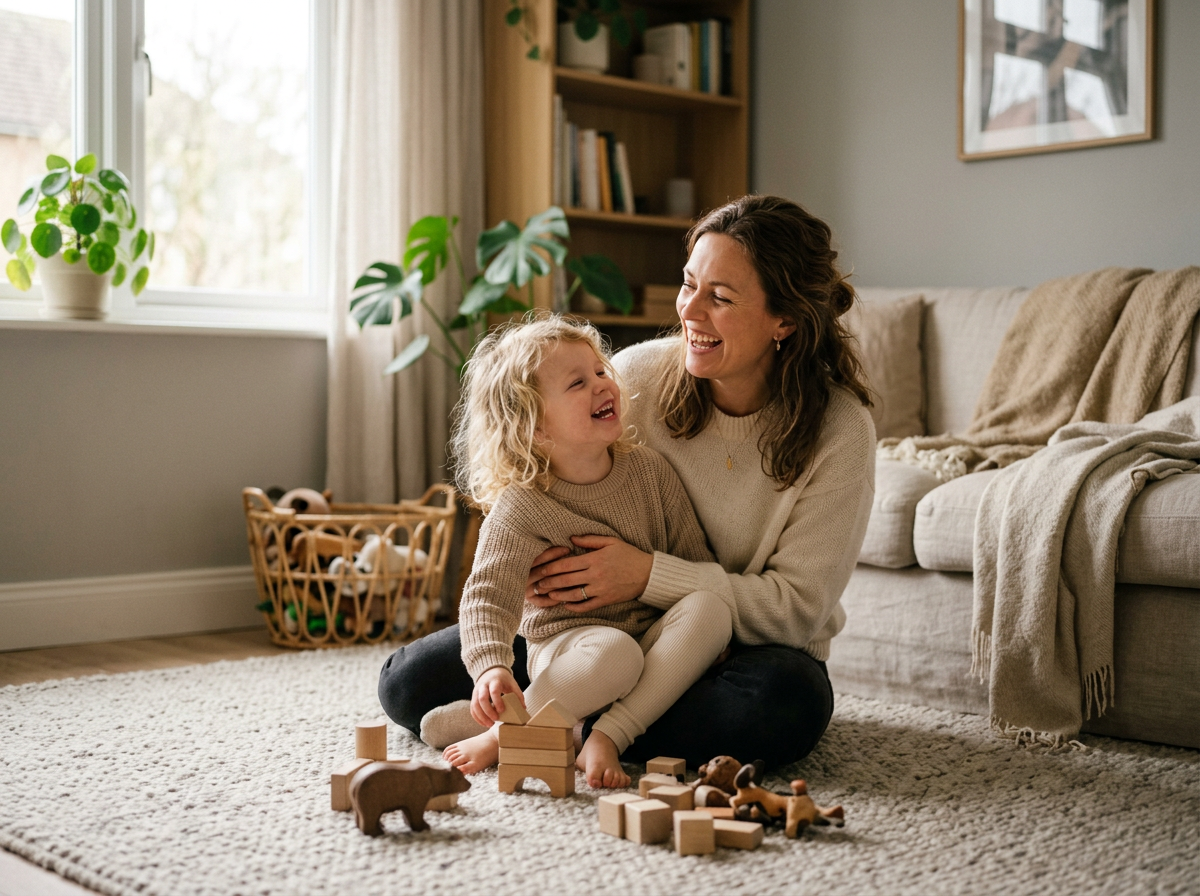 Parent and child playing together happily