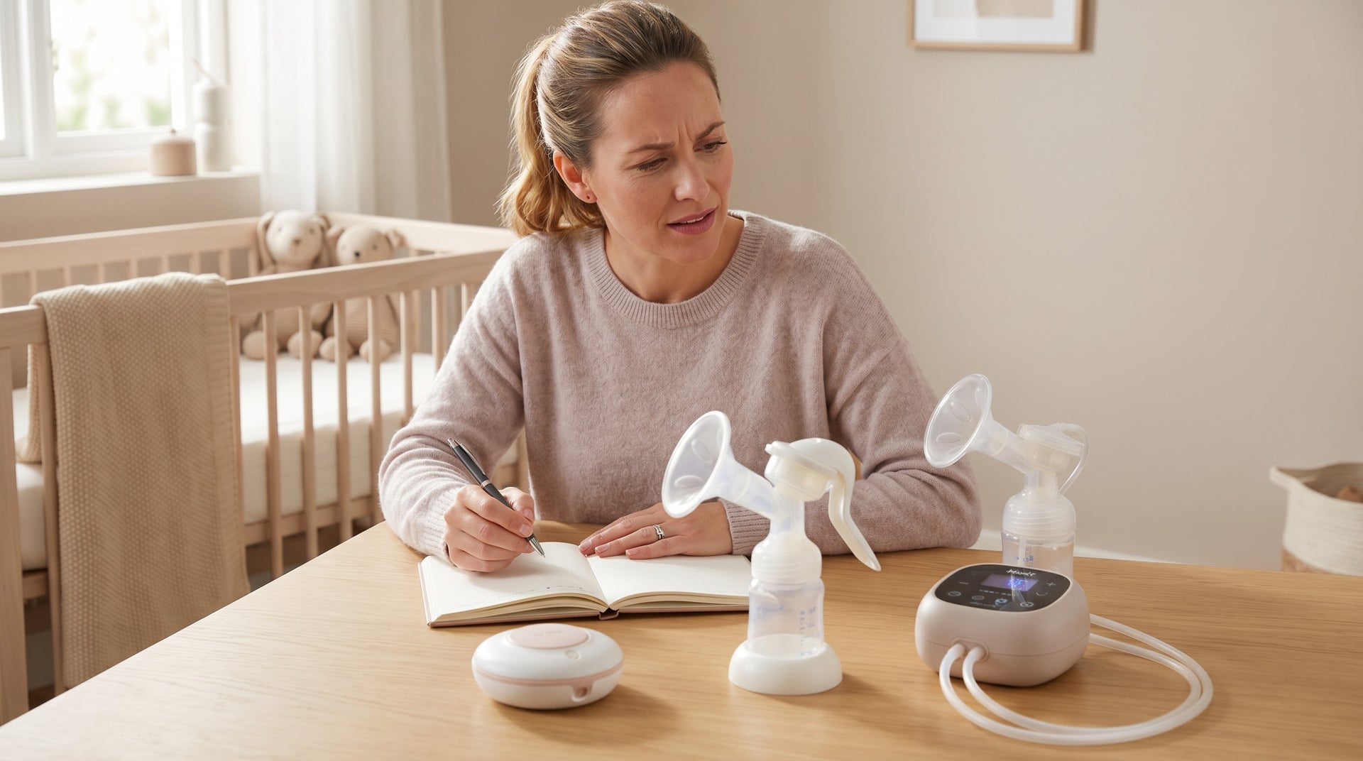 Mother comparing breast pumps
